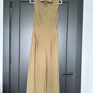 Athleta Tan Jumpsuit with Collared Neckline and Wide-Leg Pants